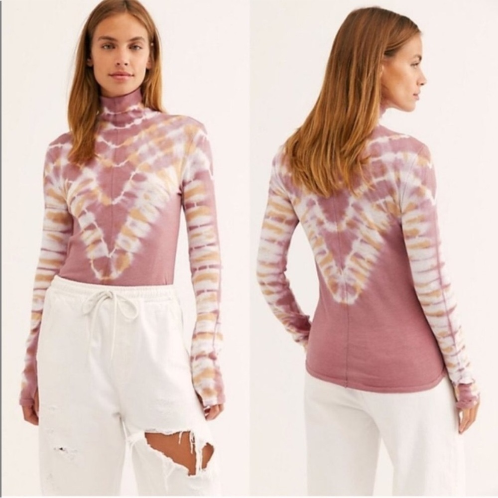 Free People Psychedelic Tie‎ Dye Moody Blossom Turtleneck Tee - Picture 4 of 14